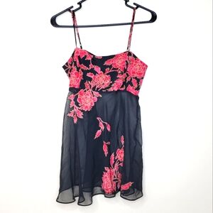 Vintage Victorias Secret Tank Black with Red Roses Slip Lingerie Size Small